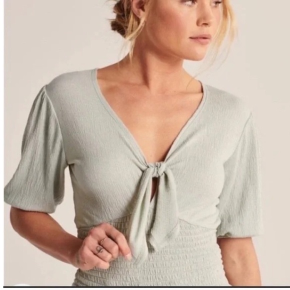 Abercrombie & Fitch Tops - Abercrombie & Fitch Smocked Waist Blouse with Tie Front/Sage/Size Medi…